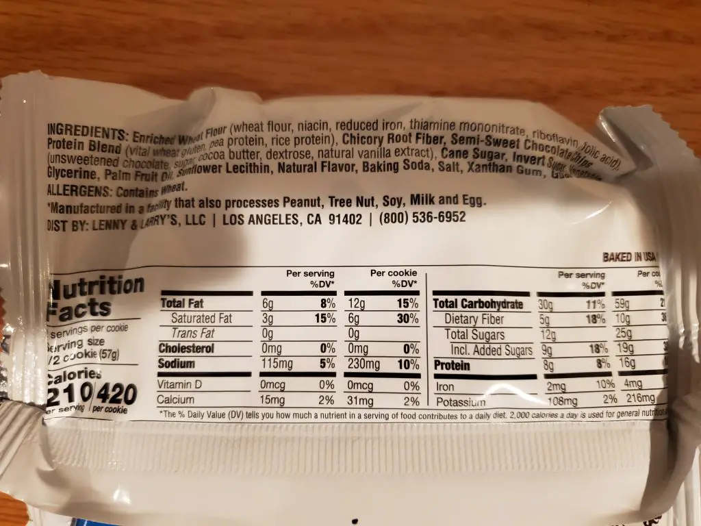 Lenny and Larrys The Complete Cookie Review Nutrition