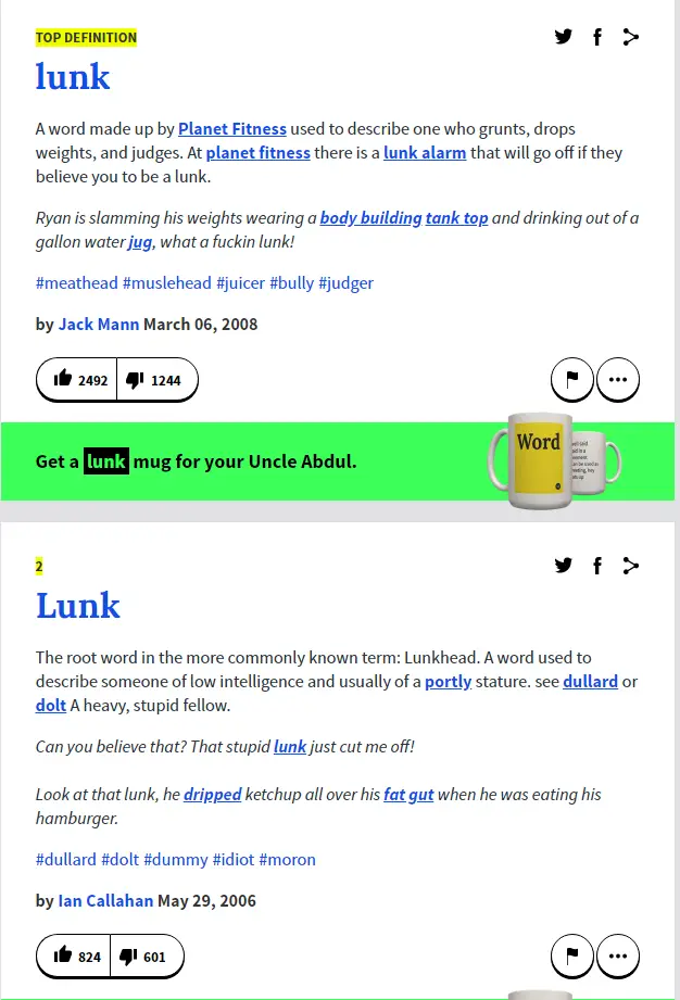 Urban Dictionary definition of lunk.